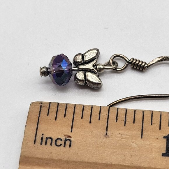 VTG Sterling Silver Butterfly Dangle Drop Earrings Dainty Purple AB style bead - Picture 8 of 8